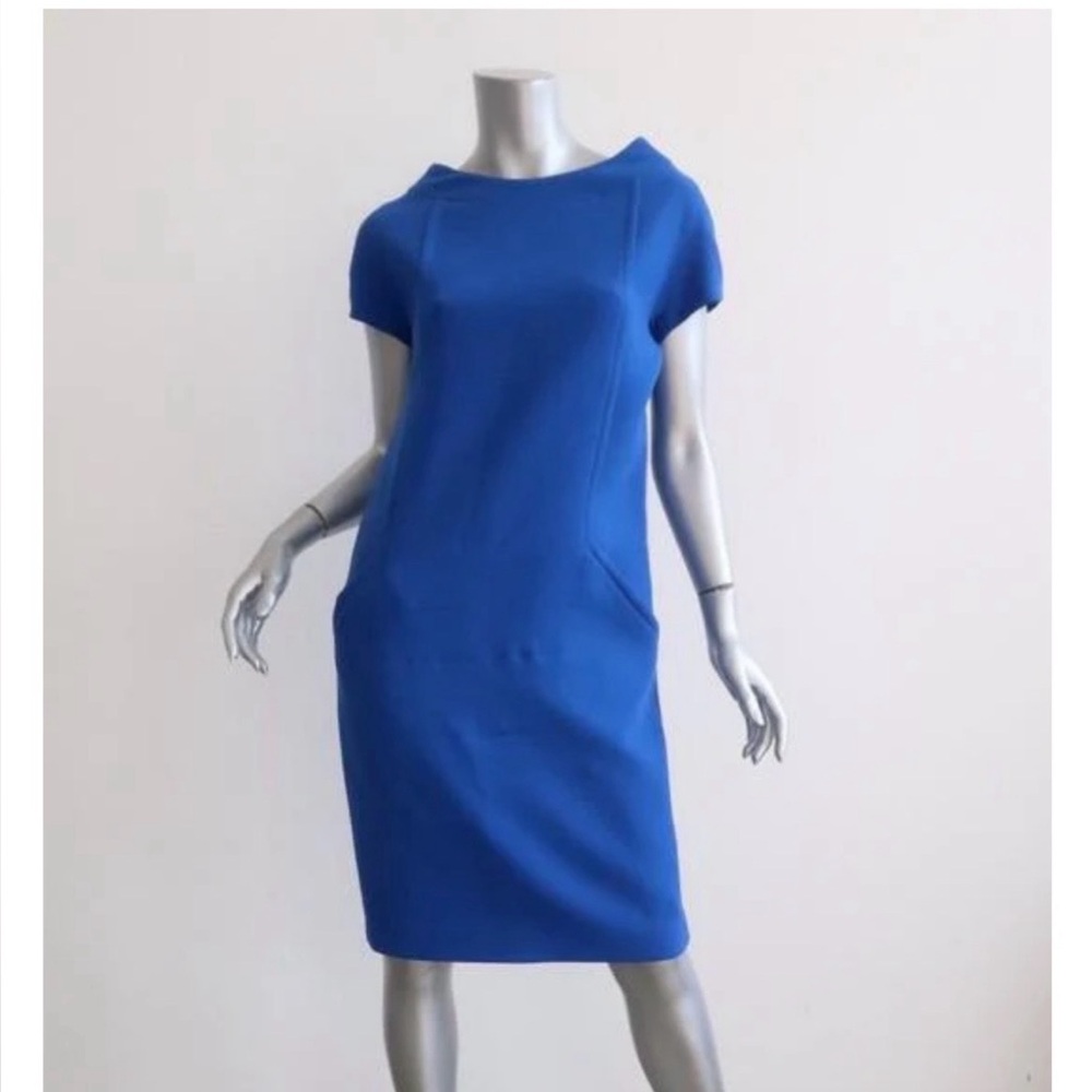 Michael Kors Shift Dress Royal Blue Stretch Wool Crepe Size 8